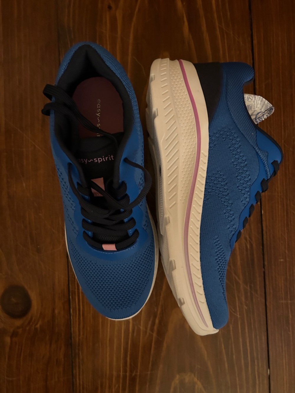 Easy Spirit Women's Blue Knit Walking Sneakers with Pink Accent